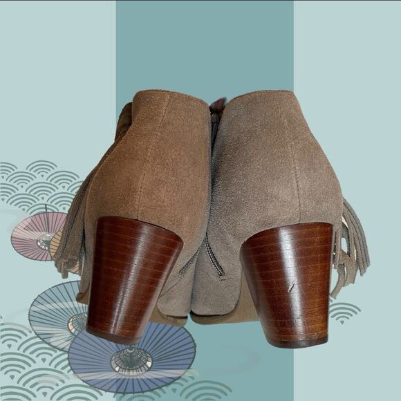 Vionic Upright Faros Ankle Boots Booties Suede Fringe Greige Tan Taupe Womens 9 - Picture 9 of 13